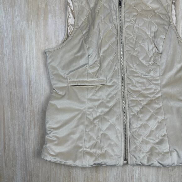 Entro Ivory Quilted Winter Full Zip Sleeveless Outdoor Casual Chic Vest Large - Picture 5 of 16